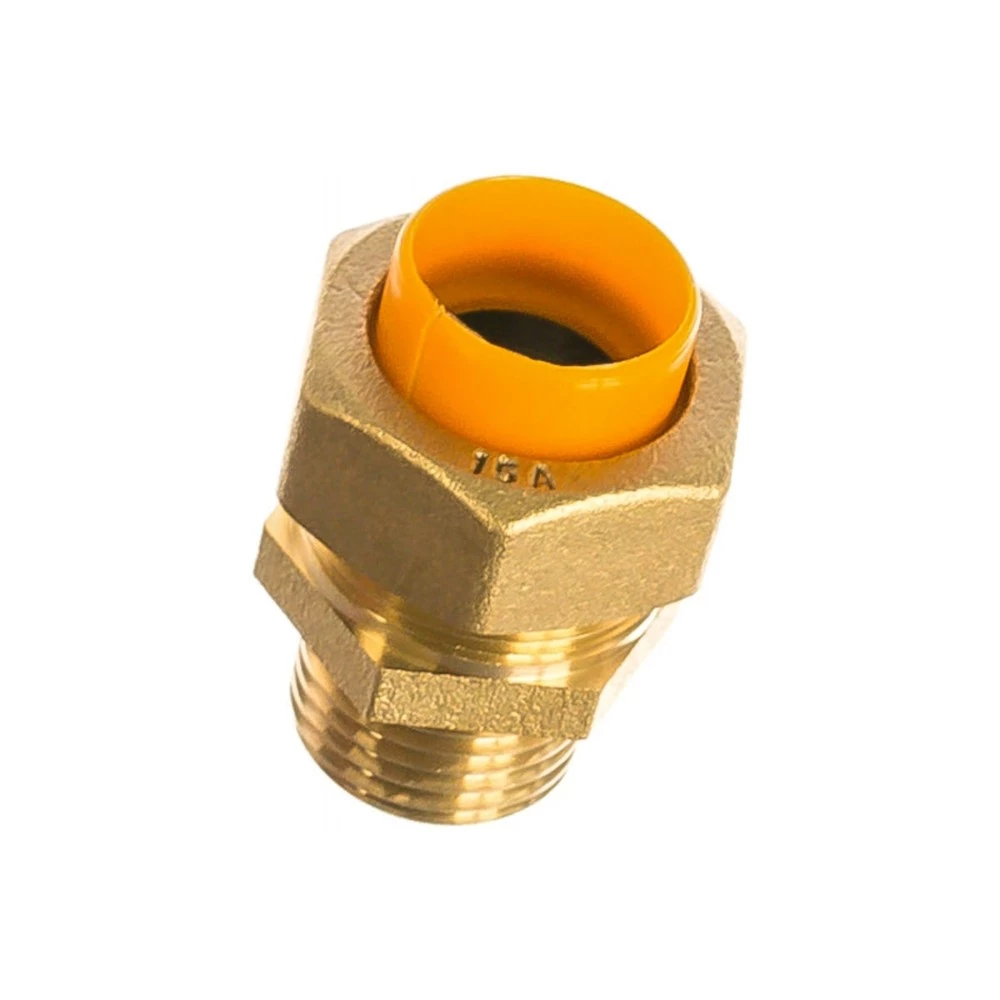 Муфта диэлектрическая соединительная STAHLMANN 15Aх1/2″ Ду15x15 Ру15 латунная, наружная резьба/обжим