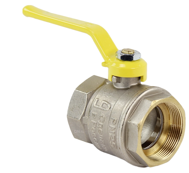 Кран шаровой LD Pride 47.32.В-В.Р GAS (аналог 11Б27П) 1 1/4″ Ду32 Ру25 ГАЗ полнопроходной, двухходовой, латунь ЛС59-1 никелированная, уплотнение - фторопласт, внутренняя резьба, ручка-рычаг