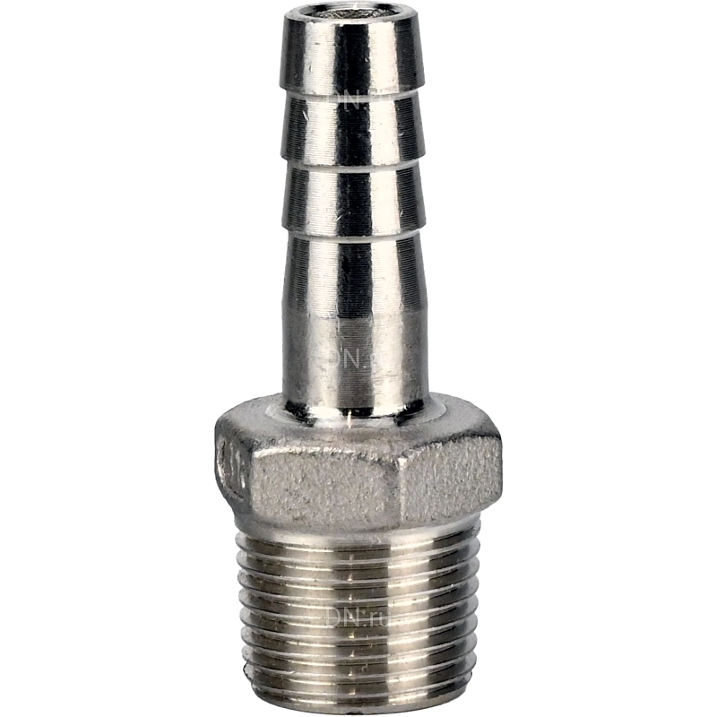 Штуцер елочка BF32-T-3/8-12 3/8″х12мм Ду10 Ру16 шланговый, корпус - нержавеющая сталь AISI 316 (CF8M), присоединение - наружная резьба/штуцер