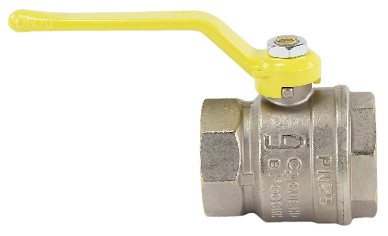 Кран шаровой LD Pride 47.32.В-В.Р GAS (аналог 11Б27П) 1 1/4″ Ду32 Ру25 ГАЗ полнопроходной, двухходовой, латунь ЛС59-1 никелированная, уплотнение - фторопласт, внутренняя резьба, ручка-рычаг